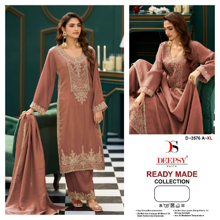 DEEPSY D.NO 3576 WHOLESALE READYMADE VISCOSE TISSUE SILK LONG STRAIGHT 3 PCS SUITS EXPORTER
