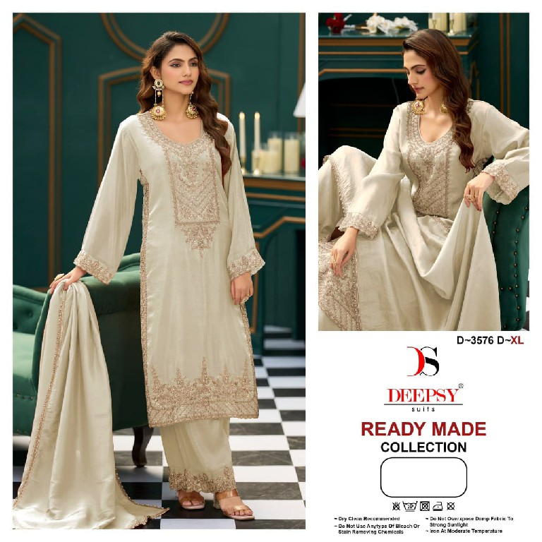 DEEPSY D.NO 3576 WHOLESALE READYMADE VISCOSE TISSUE SILK LONG STRAIGHT 3 PCS SUITS EXPORTER
