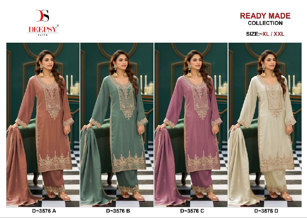 DEEPSY D.NO 3576 WHOLESALE READYMADE VISCOSE TISSUE SILK LONG STRAIGHT 3 PCS SUITS EXPORTER