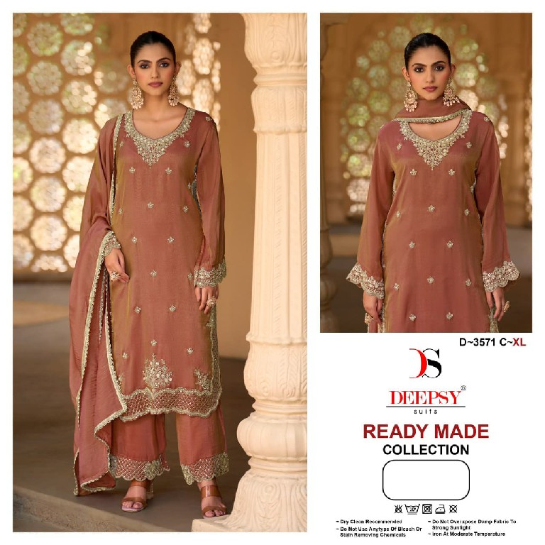 DEEPSY D.NO 3571 WHOLESALE READYMADE VISCOSE TISSUE SILK LONG ATTRACTIVE 3 PCS SUITS SUPPLIER
