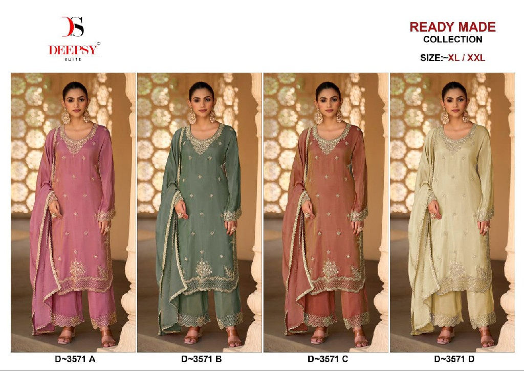 DEEPSY D.NO 3571 WHOLESALE READYMADE VISCOSE TISSUE SILK LONG ATTRACTIVE 3 PCS SUITS SUPPLIER