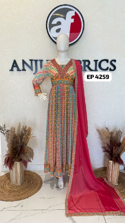 ANJU FAB D.NO EP 4215-4257 TO 4259 WHOLESALE READYMADE CHINON CHIFFON ELEGANT FLARED GOWN WITH DUPATTA COMBO FOR EXPORT
