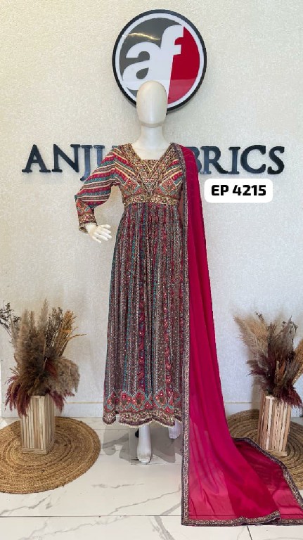 ANJU FAB D.NO EP 4215-4257 TO 4259 WHOLESALE READYMADE CHINON CHIFFON ELEGANT FLARED GOWN WITH DUPATTA COMBO FOR EXPORT