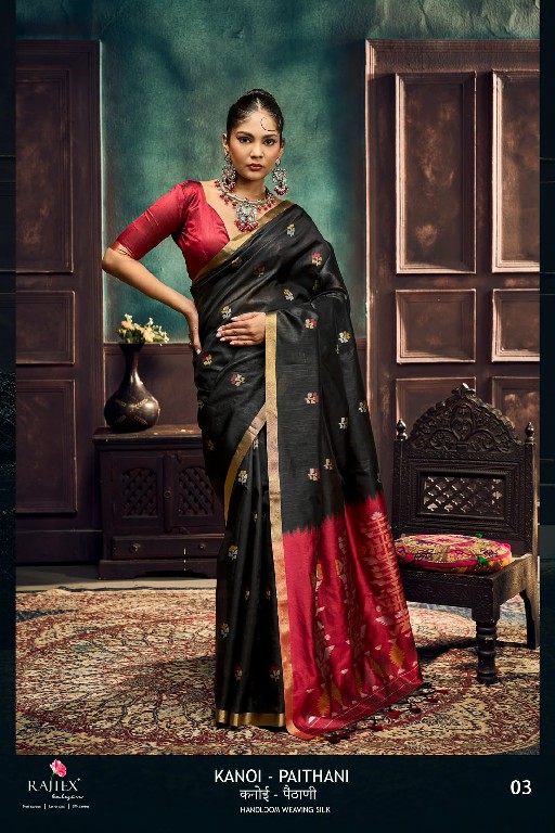 RAJTEX KANOI PAITHANI WHOLESALE TUSSAR SILK HANDLOOM WEAVING ELEGANCE INDIAN SAREES FOR WOMEN SUPPLIER