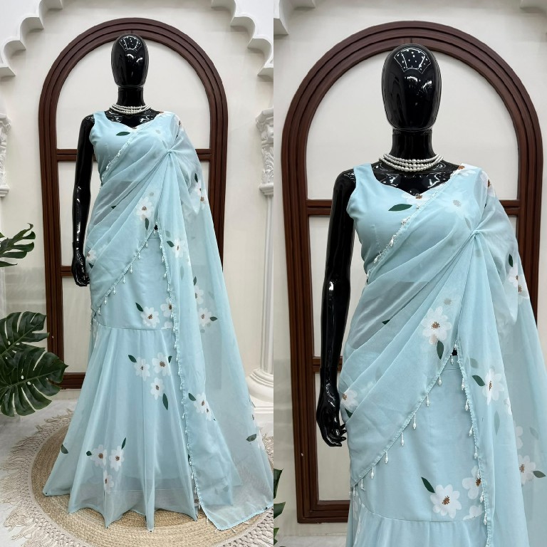 TEXTILEDEAL D.NO QRC-409 WHOLESALE FOUX GEORGETTE DIGITAL PRINTED TRENDING LEHENGA SAREES FOR WOMEN EXPORTER