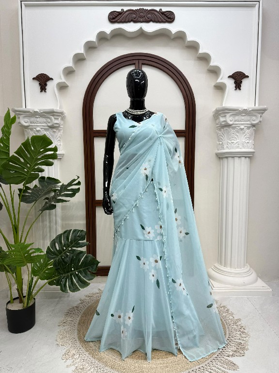 TEXTILEDEAL D.NO QRC-409 WHOLESALE FOUX GEORGETTE DIGITAL PRINTED TRENDING LEHENGA SAREES FOR WOMEN EXPORTER