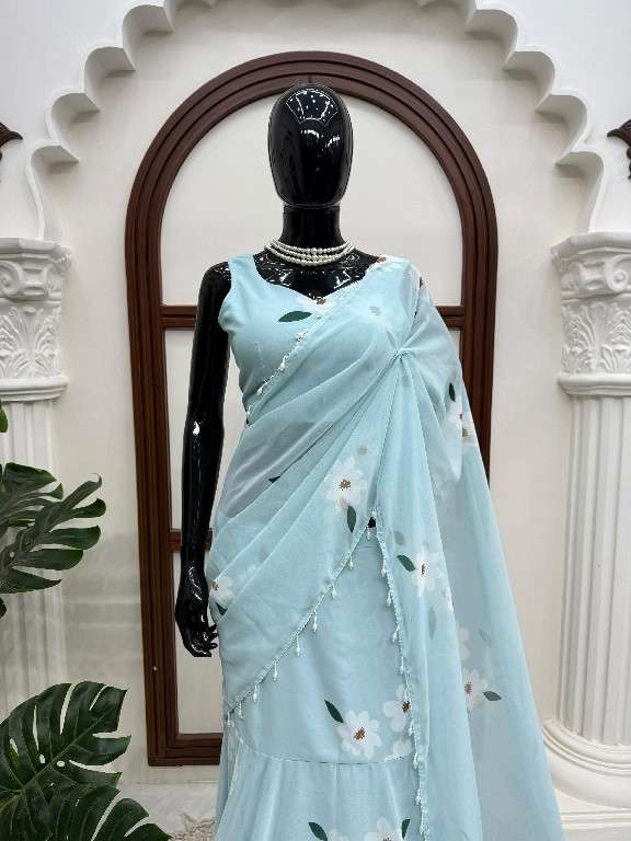 TEXTILEDEAL D.NO QRC-409 WHOLESALE FOUX GEORGETTE DIGITAL PRINTED TRENDING LEHENGA SAREES FOR WOMEN EXPORTER