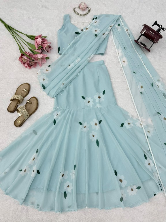 TEXTILEDEAL D.NO QRC-409 WHOLESALE FOUX GEORGETTE DIGITAL PRINTED TRENDING LEHENGA SAREES FOR WOMEN EXPORTER