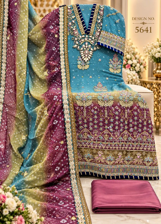 SHREE FABS D.NO 5641 WHOLESALE HEAVY CHIFFON UNIQUE DESIGN PAKISTANI UNSTITCH SALWAR SUITS EXPORTER