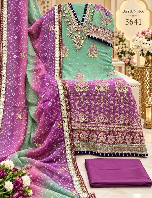 SHREE FABS D.NO 5641 WHOLESALE HEAVY CHIFFON UNIQUE DESIGN PAKISTANI UNSTITCH SALWAR SUITS EXPORTER