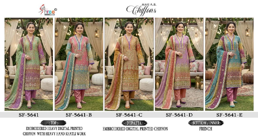 SHREE FABS D.NO 5641 WHOLESALE HEAVY CHIFFON UNIQUE DESIGN PAKISTANI UNSTITCH SALWAR SUITS EXPORTER