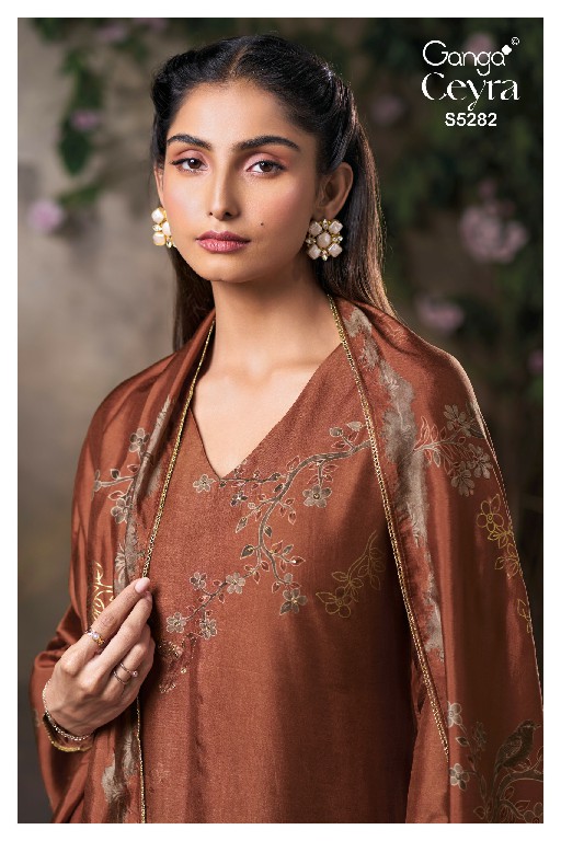 GANGA CEYRA S5282 WHOLESALE PURE BEMBERG RUSSIAN SILK UNSTITCH SALWAR SUITS EXPORTER
