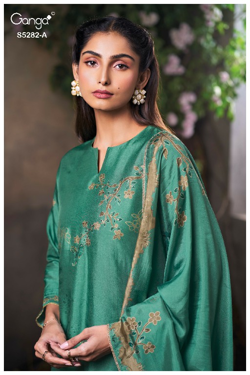 GANGA CEYRA S5282 WHOLESALE PURE BEMBERG RUSSIAN SILK UNSTITCH SALWAR SUITS EXPORTER