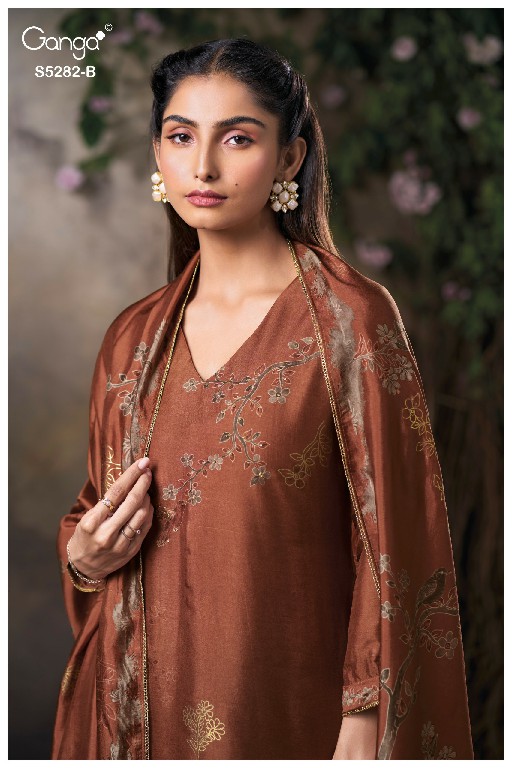 GANGA CEYRA S5282 WHOLESALE PURE BEMBERG RUSSIAN SILK UNSTITCH SALWAR SUITS EXPORTER