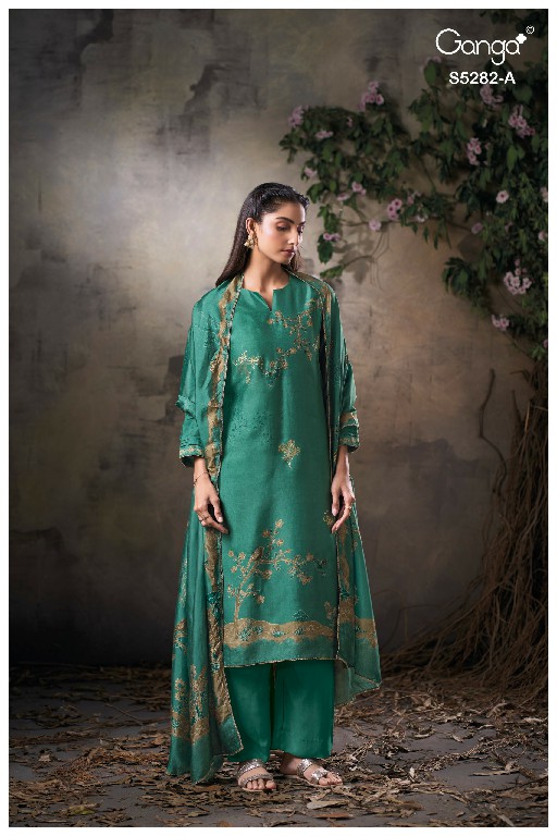 GANGA CEYRA S5282 WHOLESALE PURE BEMBERG RUSSIAN SILK UNSTITCH SALWAR SUITS EXPORTER