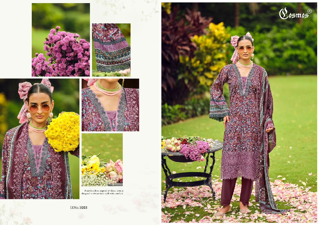 COSMOS RIWAYAT LAWN VOL 1 WHOLESALE COTTON CHIKANKARI EMBROIDERED UNSTITCH SALWAR SUITS EXPORTER