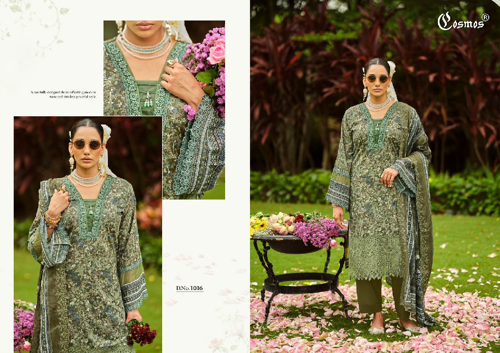 COSMOS RIWAYAT LAWN VOL 1 WHOLESALE COTTON CHIKANKARI EMBROIDERED UNSTITCH SALWAR SUITS EXPORTER