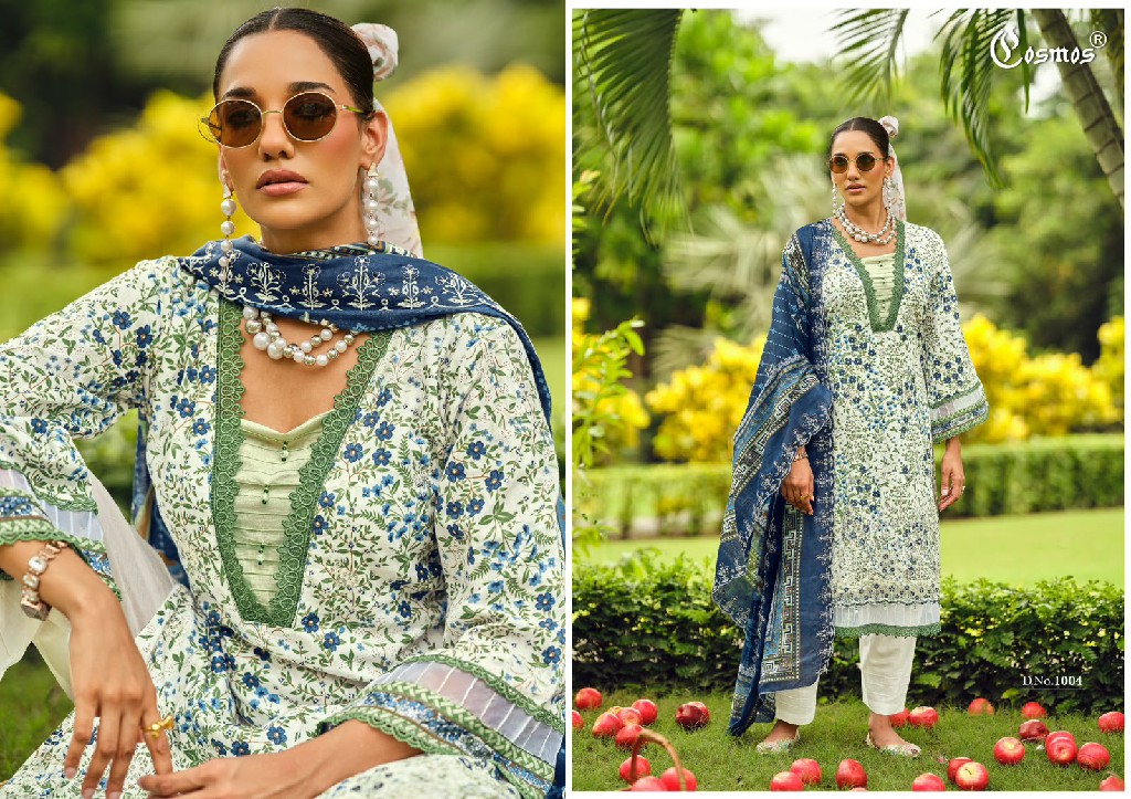 COSMOS RIWAYAT LAWN VOL 1 WHOLESALE COTTON CHIKANKARI EMBROIDERED UNSTITCH SALWAR SUITS EXPORTER
