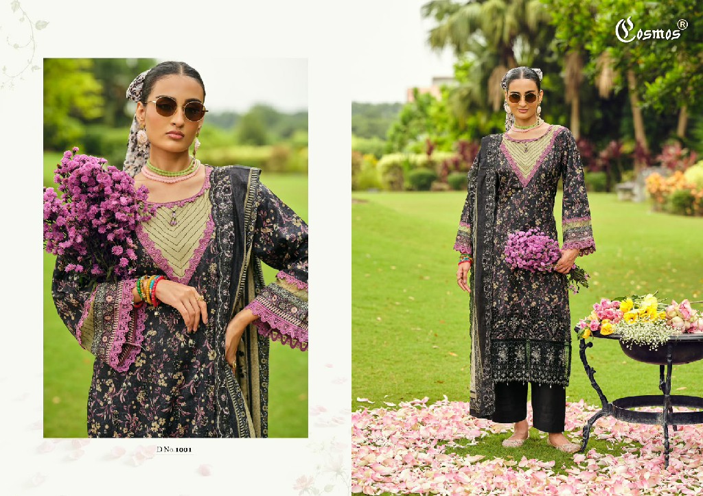 COSMOS RIWAYAT LAWN VOL 1 WHOLESALE COTTON CHIKANKARI EMBROIDERED UNSTITCH SALWAR SUITS EXPORTER