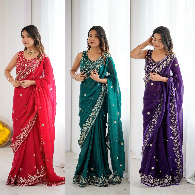 SP SERIES D.NO SP-89 WHOLESALE HEAVY FENDY SILK DESIGNER WEAR SAREES FOR WOMEN EXPORTER