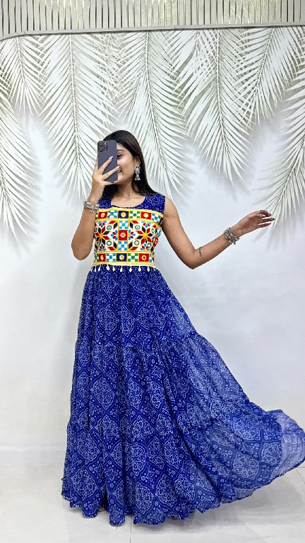 TEXTILEDEAL D.NO KD-10 WHOLESALE READYMADE GEORGETTE BANDHEJ PRINT NAVRATRI SPECIAL GOWN FOR EXPORT