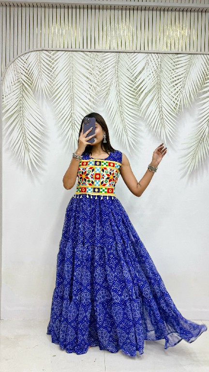 TEXTILEDEAL D.NO KD-10 WHOLESALE READYMADE GEORGETTE BANDHEJ PRINT NAVRATRI SPECIAL GOWN FOR EXPORT