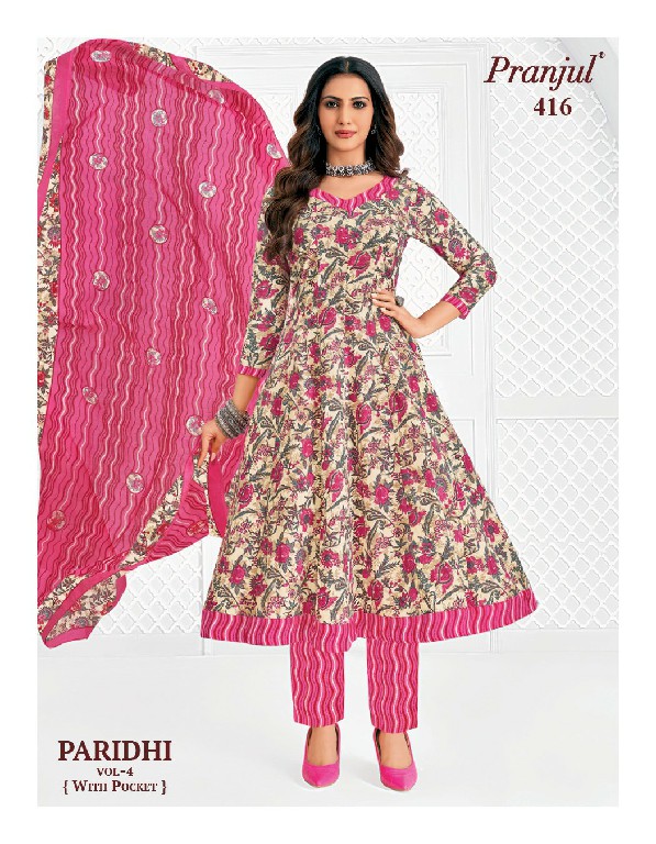 PRANJUL PARIDHI VOL 4 WHOLESALE READYMADE COTTON PRINTED ANARKALI DAILY WEAR 3 PCS SUITS EXPORTER