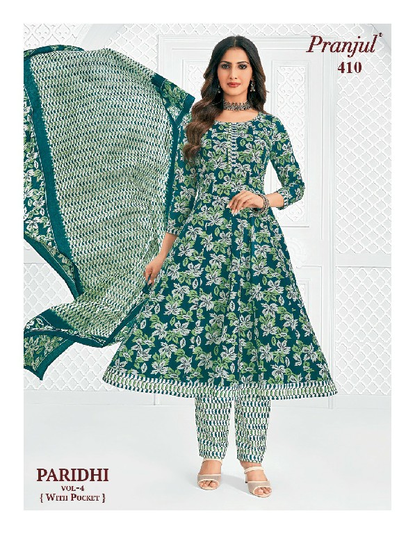 PRANJUL PARIDHI VOL 4 WHOLESALE READYMADE COTTON PRINTED ANARKALI DAILY WEAR 3 PCS SUITS EXPORTER