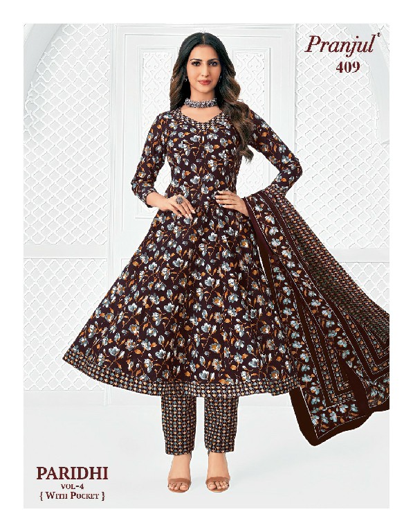 PRANJUL PARIDHI VOL 4 WHOLESALE READYMADE COTTON PRINTED ANARKALI DAILY WEAR 3 PCS SUITS EXPORTER