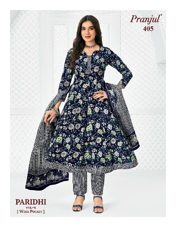 PRANJUL PARIDHI VOL 4 WHOLESALE READYMADE COTTON PRINTED ANARKALI DAILY WEAR 3 PCS SUITS EXPORTER