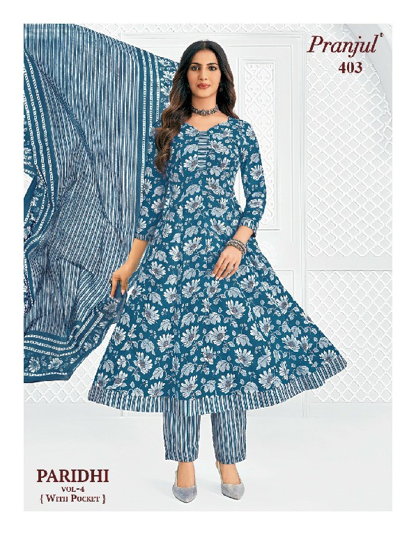 PRANJUL PARIDHI VOL 4 WHOLESALE READYMADE COTTON PRINTED ANARKALI DAILY WEAR 3 PCS SUITS EXPORTER