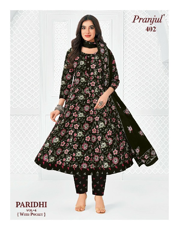 PRANJUL PARIDHI VOL 4 WHOLESALE READYMADE COTTON PRINTED ANARKALI DAILY WEAR 3 PCS SUITS EXPORTER