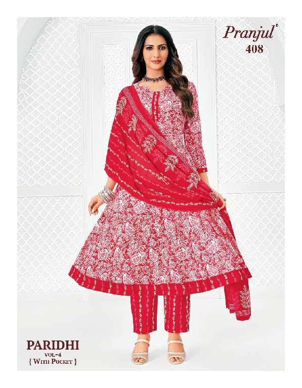 PRANJUL PARIDHI VOL 4 WHOLESALE READYMADE COTTON PRINTED ANARKALI DAILY WEAR 3 PCS SUITS EXPORTER