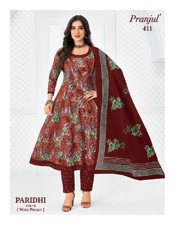 PRANJUL PARIDHI VOL 4 WHOLESALE READYMADE COTTON PRINTED ANARKALI DAILY WEAR 3 PCS SUITS EXPORTER