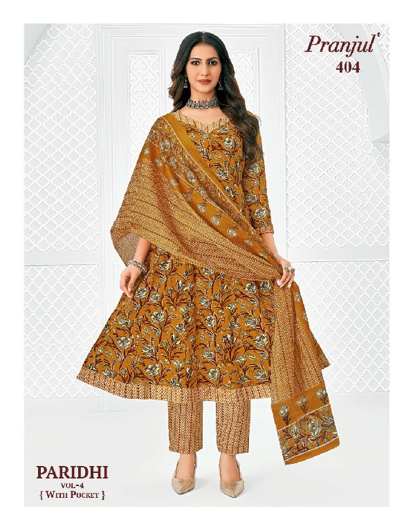 PRANJUL PARIDHI VOL 4 WHOLESALE READYMADE COTTON PRINTED ANARKALI DAILY WEAR 3 PCS SUITS EXPORTER
