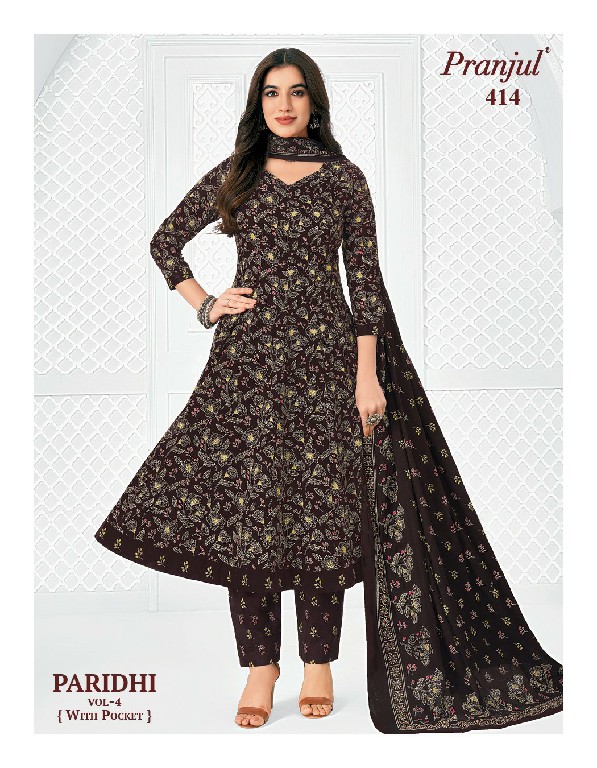 PRANJUL PARIDHI VOL 4 WHOLESALE READYMADE COTTON PRINTED ANARKALI DAILY WEAR 3 PCS SUITS EXPORTER