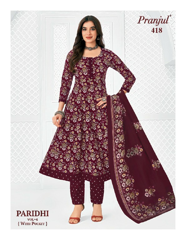 PRANJUL PARIDHI VOL 4 WHOLESALE READYMADE COTTON PRINTED ANARKALI DAILY WEAR 3 PCS SUITS EXPORTER