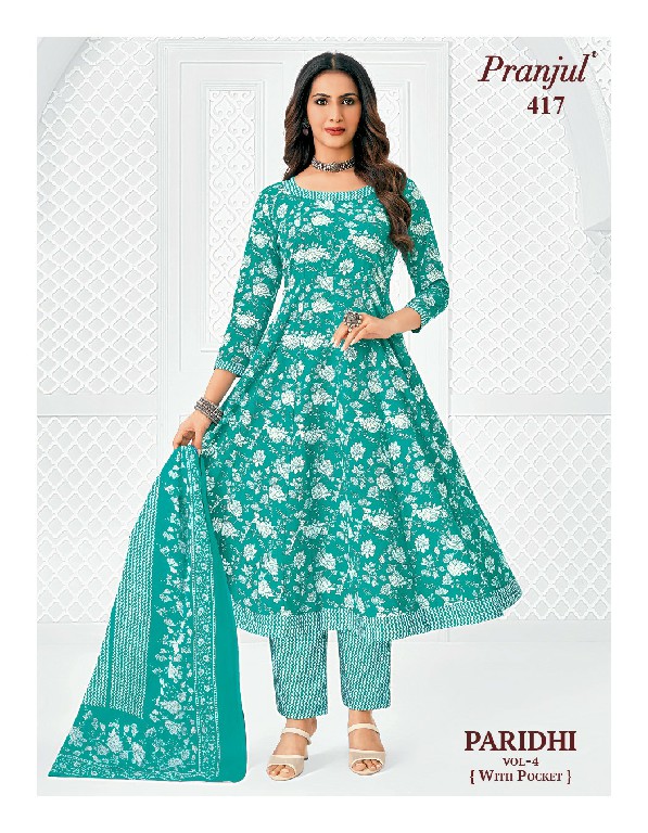 PRANJUL PARIDHI VOL 4 WHOLESALE READYMADE COTTON PRINTED ANARKALI DAILY WEAR 3 PCS SUITS EXPORTER