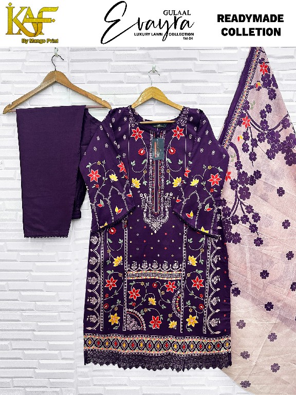 KAF EVAYRA GULAAL VOL 4 WHOLESALE READYMADE HEAVY LAWN COTTON PAKISTANI REGULAR WEAR 3 PCS SUITS SUPPLIER