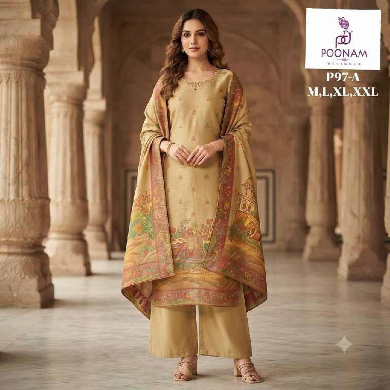 POONAM DESIGNER D.NO P96-P97 WHOLESALE READYMADE GIRAFFE VISCOSE SILK FESTIVE WEAR 3 PCS COMBO SET SUITS EXPORTER