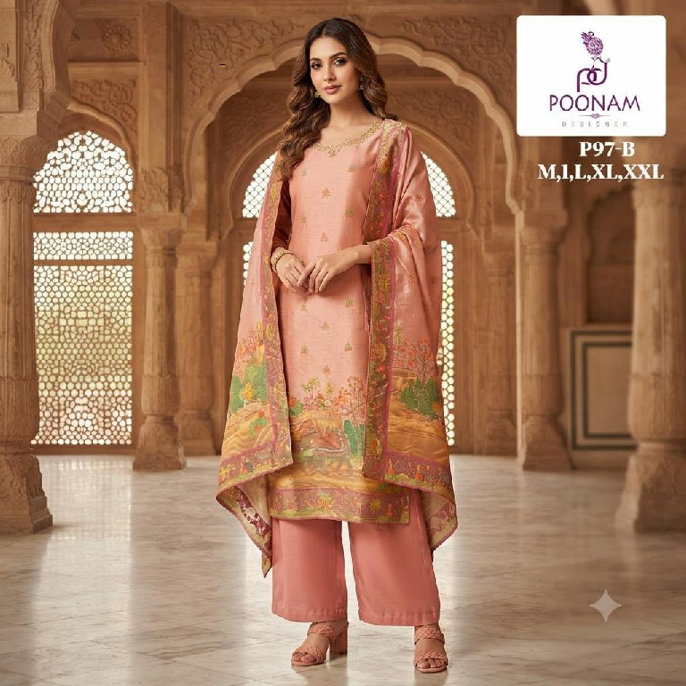 POONAM DESIGNER D.NO P96-P97 WHOLESALE READYMADE GIRAFFE VISCOSE SILK FESTIVE WEAR 3 PCS COMBO SET SUITS EXPORTER