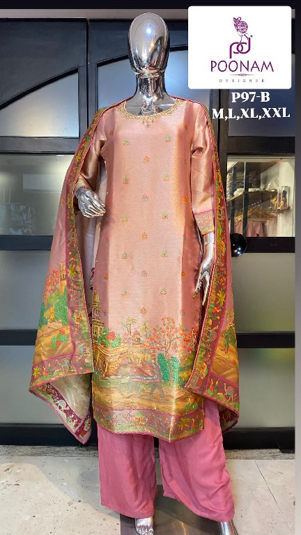 POONAM DESIGNER D.NO P96-P97 WHOLESALE READYMADE GIRAFFE VISCOSE SILK FESTIVE WEAR 3 PCS COMBO SET SUITS EXPORTER