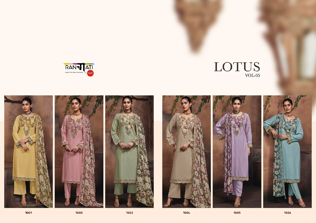 RANGATI PRINTS LOTUS VOL 5 WHOLESALE PASHMINA WINTER COLLECTION UNSTITCH  SALWAR SUITS EXPORTER