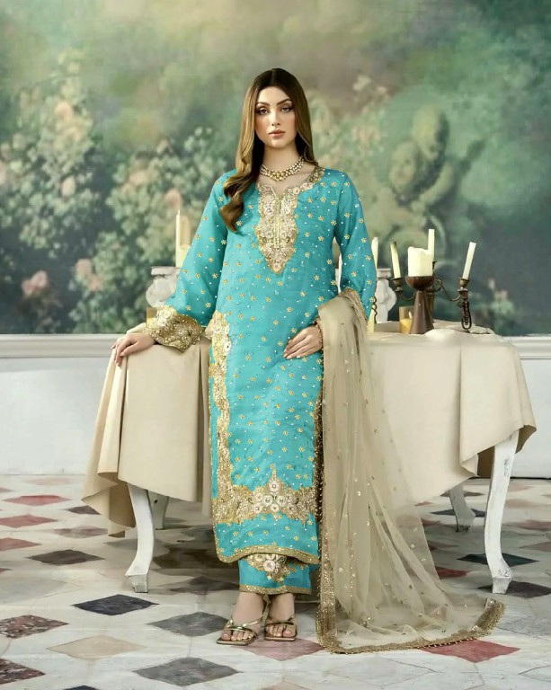 DVD D.NO 5115 WHOLESALE READYMADE JIMMY CHOO EMBROIDERY WORK PAKISTANI 3 PCS SUITS EXPORTER