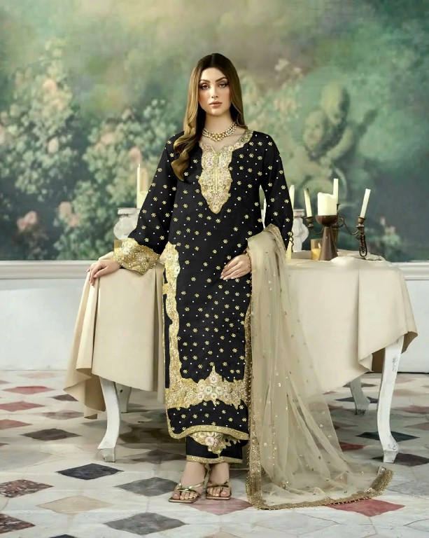 DVD D.NO 5115 WHOLESALE READYMADE JIMMY CHOO EMBROIDERY WORK PAKISTANI 3 PCS SUITS EXPORTER