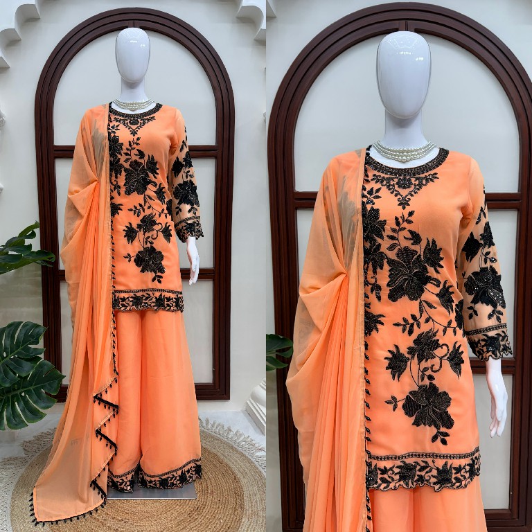 TEXTILEDEAL D.NO 6042 WHOLESALE READYMADE FOUX GEORGETTE DESIGNER TOP PLAZZO WITH DUPATTA FOR EXPORT