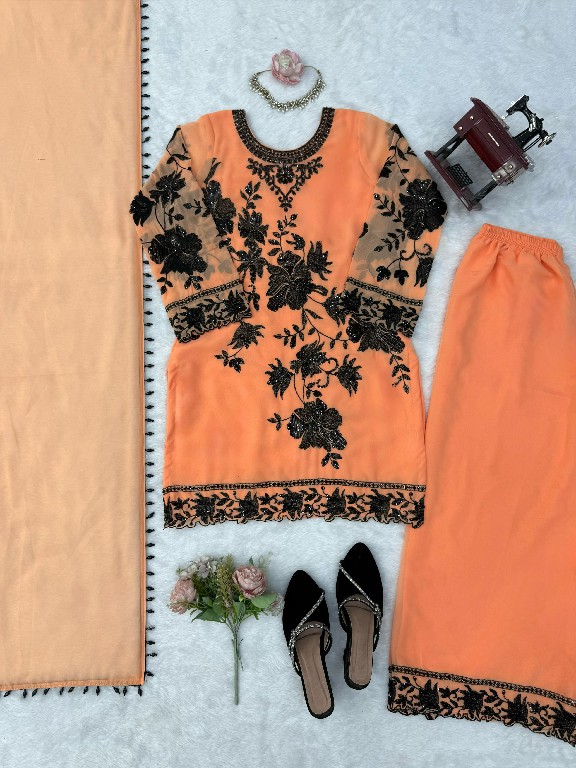 TEXTILEDEAL D.NO 6042 WHOLESALE READYMADE FOUX GEORGETTE DESIGNER TOP PLAZZO WITH DUPATTA FOR EXPORT