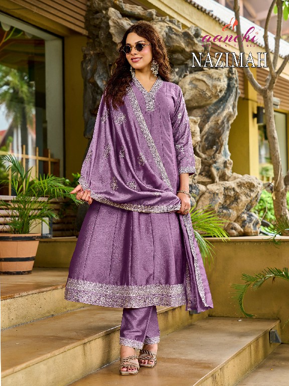 AANCHI NAZIMAH WHOLESALE READYMADE CRYSTAL SILK LATEST FASHION 3 PCS SUITS FOR EXPORT