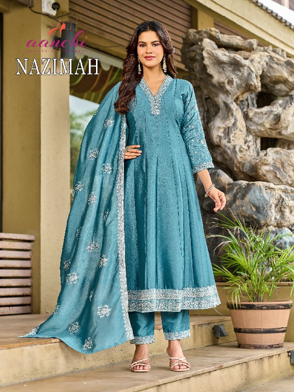 AANCHI NAZIMAH WHOLESALE READYMADE CRYSTAL SILK LATEST FASHION 3 PCS SUITS FOR EXPORT
