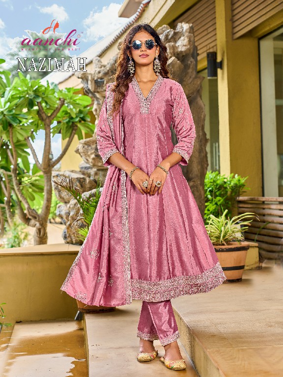 AANCHI NAZIMAH WHOLESALE READYMADE CRYSTAL SILK LATEST FASHION 3 PCS SUITS FOR EXPORT